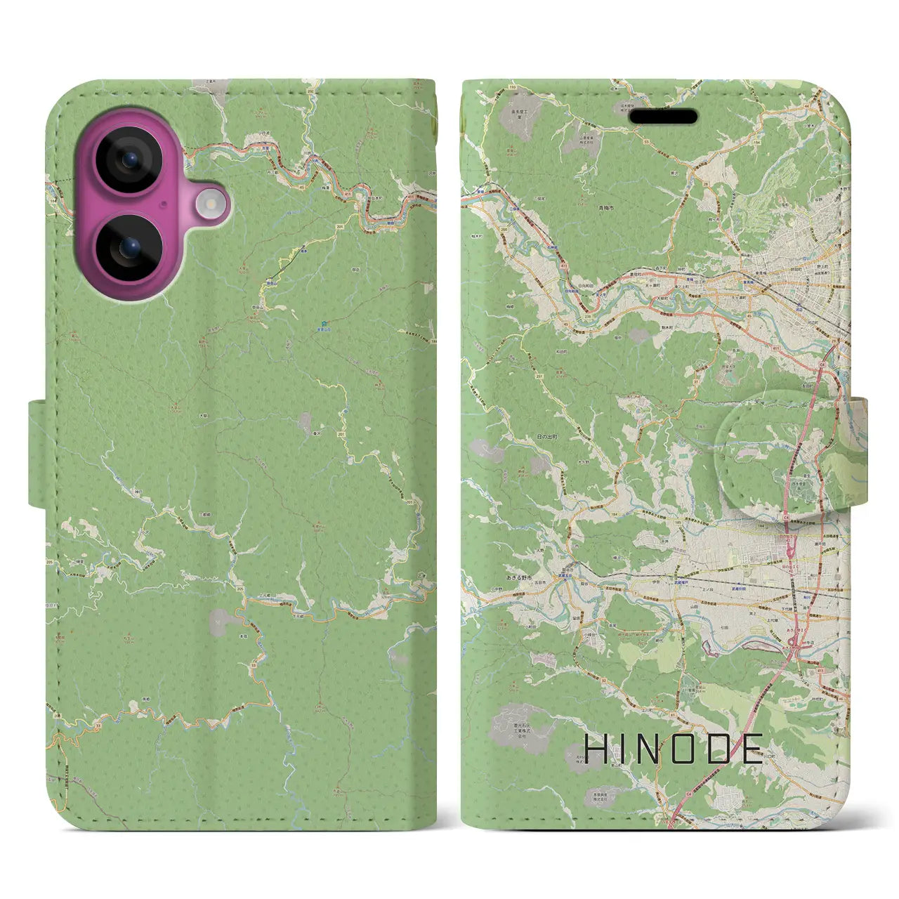 【日の出（東京都）】地図柄iPhoneケース（手帳タイプ）