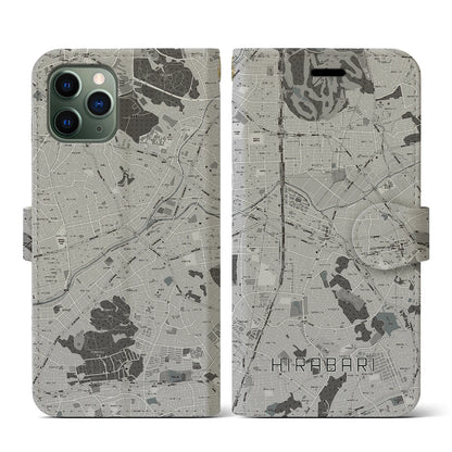 【平針（愛知県）】地図柄iPhoneケース（手帳タイプ）モノトーン・iPhone 11 Pro 用