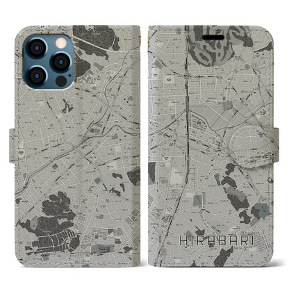 【平針（愛知県）】地図柄iPhoneケース（手帳タイプ）モノトーン・iPhone 12 / 12 Pro 用