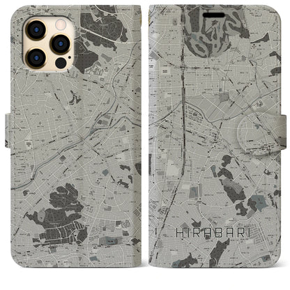 【平針（愛知県）】地図柄iPhoneケース（手帳タイプ）モノトーン・iPhone 12 Pro Max 用