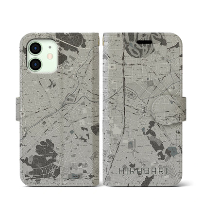 【平針（愛知県）】地図柄iPhoneケース（手帳タイプ）モノトーン・iPhone 12 mini 用