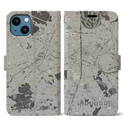 【平針（愛知県）】地図柄iPhoneケース（手帳タイプ）モノトーン・iPhone 13 用