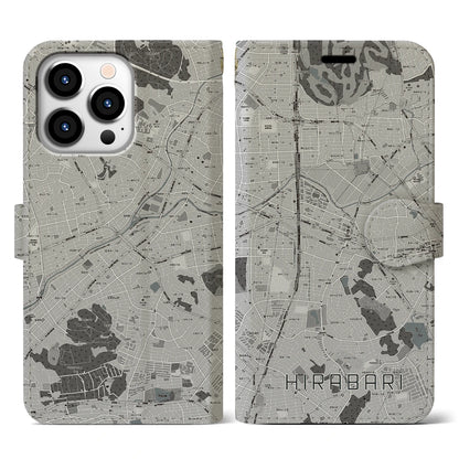 【平針（愛知県）】地図柄iPhoneケース（手帳タイプ）モノトーン・iPhone 13 Pro 用