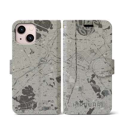 【平針（愛知県）】地図柄iPhoneケース（手帳タイプ）モノトーン・iPhone 13 mini 用