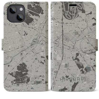 【平針（愛知県）】地図柄iPhoneケース（手帳タイプ）モノトーン・iPhone 14 Plus 用