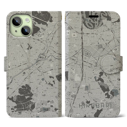 【平針（愛知県）】地図柄iPhoneケース（手帳タイプ）モノトーン・iPhone 15 用