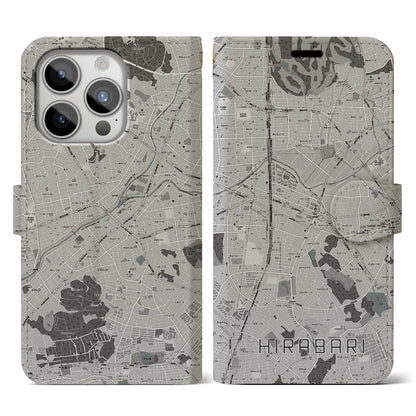 【平針（愛知県）】地図柄iPhoneケース（手帳タイプ）モノトーン・iPhone 15 Pro 用