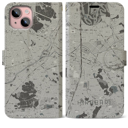 【平針（愛知県）】地図柄iPhoneケース（手帳タイプ）モノトーン・iPhone 15 Plus 用