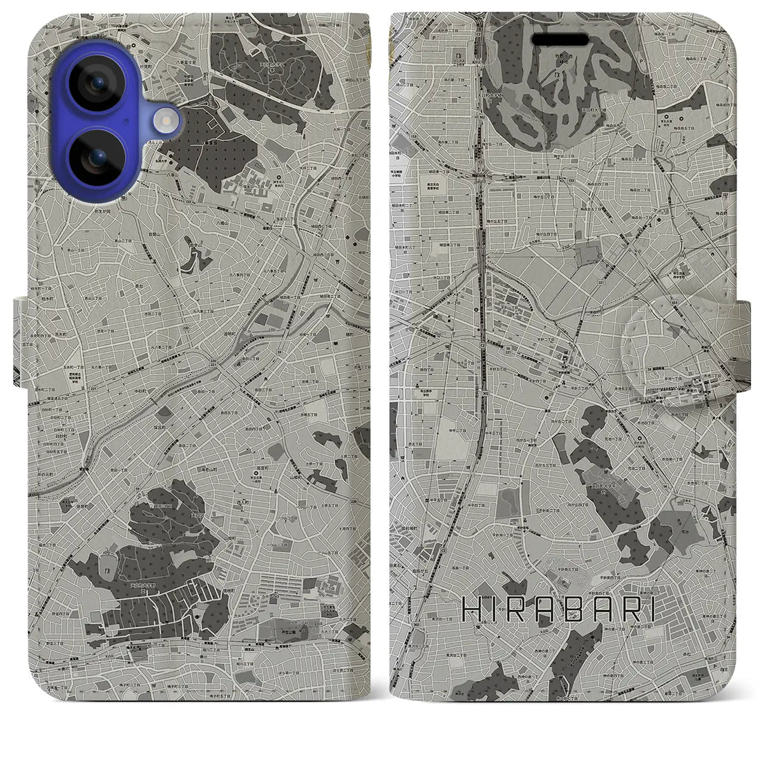 【平針(愛知県)】地図柄iPhoneケース(手帳タイプ)モノトーン・iPhone 16 Pro Max 用