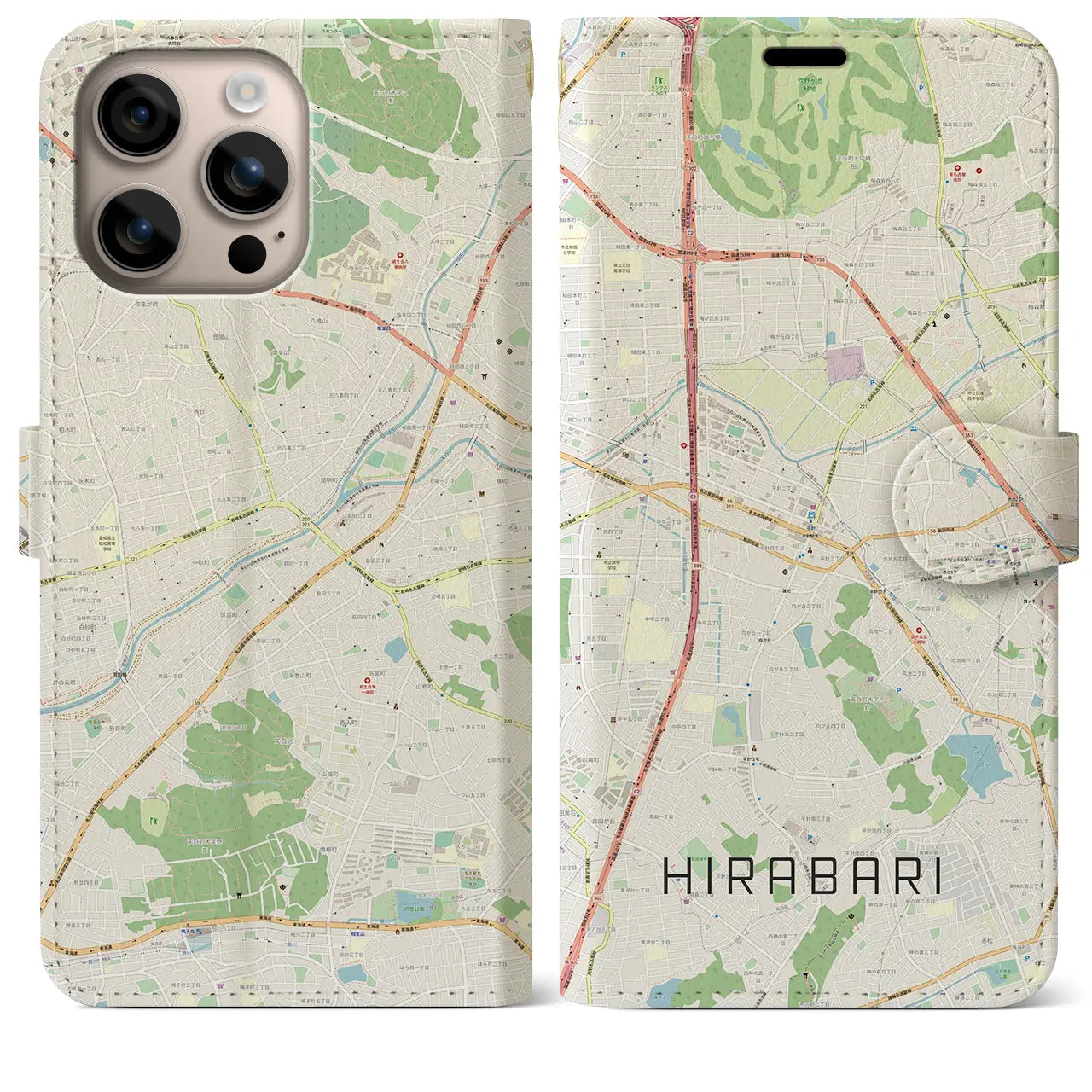 【平針（愛知県）】地図柄iPhoneケース（手帳タイプ）ナチュラル・iPhone 16 Plus 用