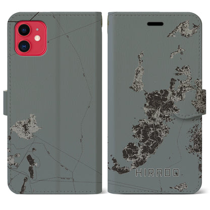 【平戸（長崎県）】地図柄iPhoneケース（手帳タイプ）モノトーン・iPhone 11 用