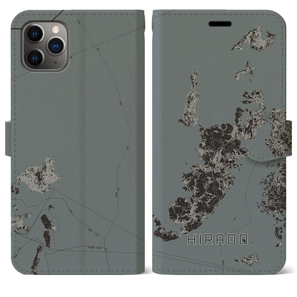 【平戸（長崎県）】地図柄iPhoneケース（手帳タイプ）モノトーン・iPhone 11 Pro Max 用