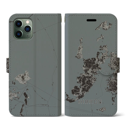 【平戸（長崎県）】地図柄iPhoneケース（手帳タイプ）モノトーン・iPhone 11 Pro 用