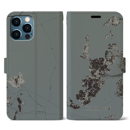 【平戸（長崎県）】地図柄iPhoneケース（手帳タイプ）モノトーン・iPhone 12 / 12 Pro 用