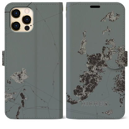 【平戸（長崎県）】地図柄iPhoneケース（手帳タイプ）モノトーン・iPhone 12 Pro Max 用