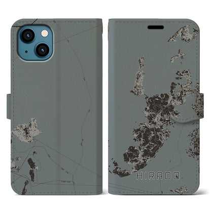 【平戸（長崎県）】地図柄iPhoneケース（手帳タイプ）モノトーン・iPhone 13 用