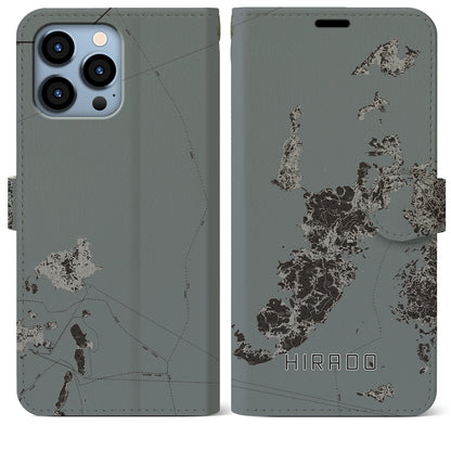 【平戸（長崎県）】地図柄iPhoneケース（手帳タイプ）モノトーン・iPhone 13 Pro Max 用