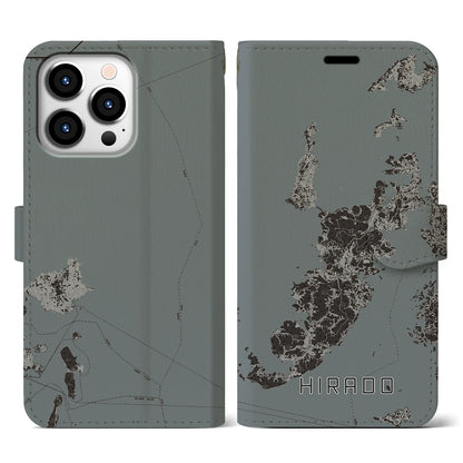 【平戸（長崎県）】地図柄iPhoneケース（手帳タイプ）モノトーン・iPhone 13 Pro 用