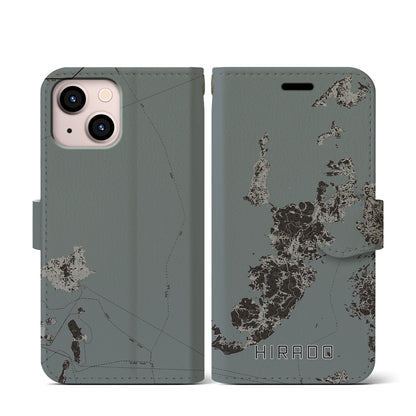 【平戸（長崎県）】地図柄iPhoneケース（手帳タイプ）モノトーン・iPhone 13 mini 用