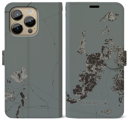 【平戸（長崎県）】地図柄iPhoneケース（手帳タイプ）モノトーン・iPhone 14 Pro Max 用