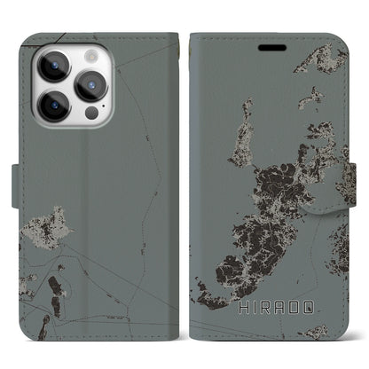 【平戸（長崎県）】地図柄iPhoneケース（手帳タイプ）モノトーン・iPhone 14 Pro 用