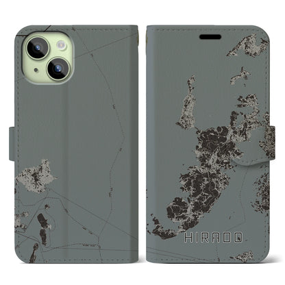 【平戸（長崎県）】地図柄iPhoneケース（手帳タイプ）モノトーン・iPhone 15 用