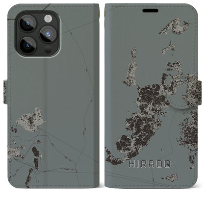 【平戸（長崎県）】地図柄iPhoneケース（手帳タイプ）モノトーン・iPhone 15 Pro Max 用