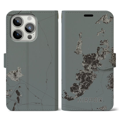 【平戸（長崎県）】地図柄iPhoneケース（手帳タイプ）モノトーン・iPhone 15 Pro 用