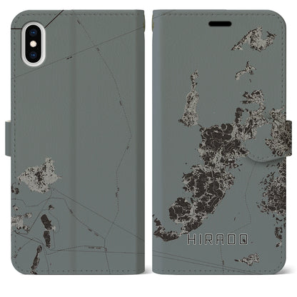 【平戸（長崎県）】地図柄iPhoneケース（手帳タイプ）モノトーン・iPhone XS Max 用