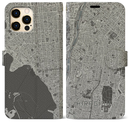 【平岸（北海道）】地図柄iPhoneケース（手帳タイプ）モノトーン・iPhone 12 Pro Max 用