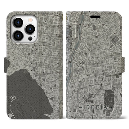 【平岸（北海道）】地図柄iPhoneケース（手帳タイプ）モノトーン・iPhone 13 Pro 用