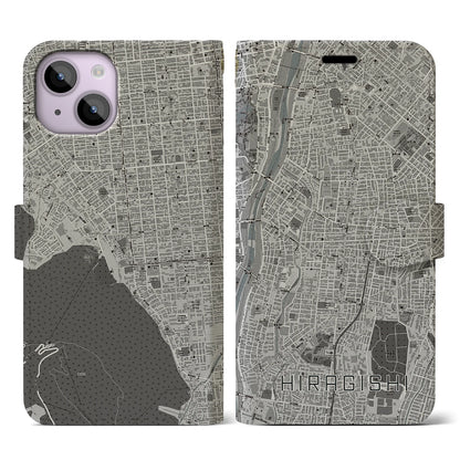 【平岸（北海道）】地図柄iPhoneケース（手帳タイプ）モノトーン・iPhone 14 用