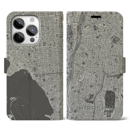 【平岸（北海道）】地図柄iPhoneケース（手帳タイプ）モノトーン・iPhone 14 Pro 用