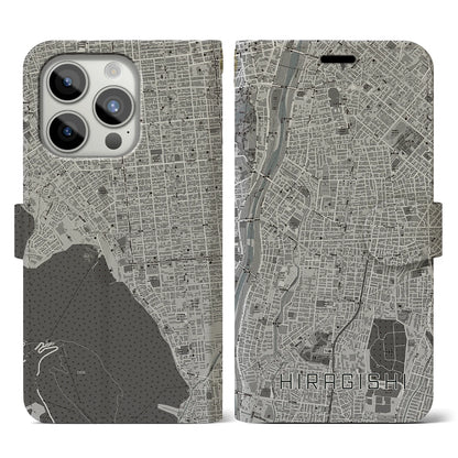 【平岸（北海道）】地図柄iPhoneケース（手帳タイプ）モノトーン・iPhone 15 Pro 用