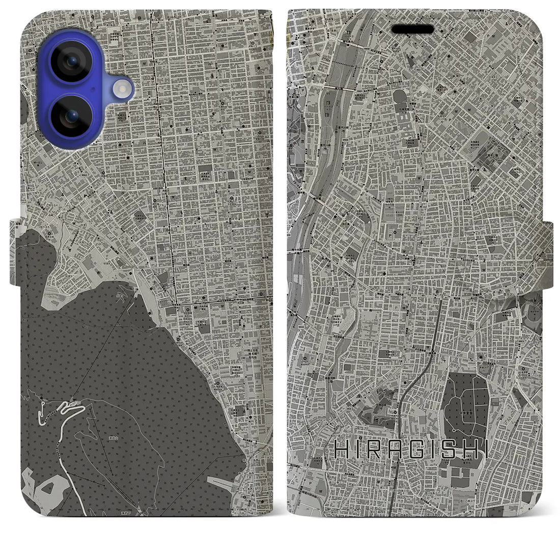【平岸(北海道)】地図柄iPhoneケース(手帳タイプ)モノトーン・iPhone 16 Pro Max 用