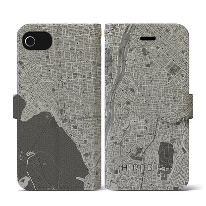 【平岸（北海道）】地図柄iPhoneケース（手帳タイプ）モノトーン・iPhone SE（第3 / 第2世代） / 8 / 7 / 6s / 6 用