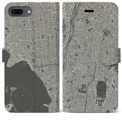 【平岸（北海道）】地図柄iPhoneケース（手帳タイプ）モノトーン・iPhone 8Plus /7Plus / 6sPlus / 6Plus 用