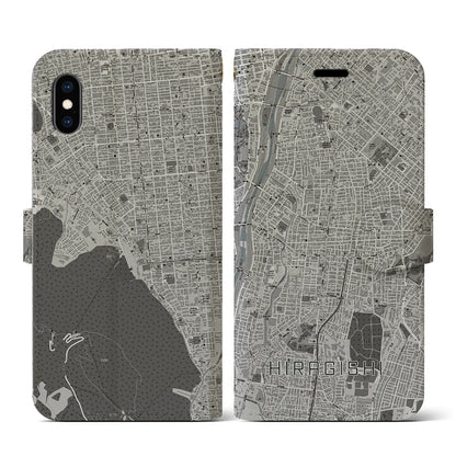 【平岸（北海道）】地図柄iPhoneケース（手帳タイプ）モノトーン・iPhone XS / X 用