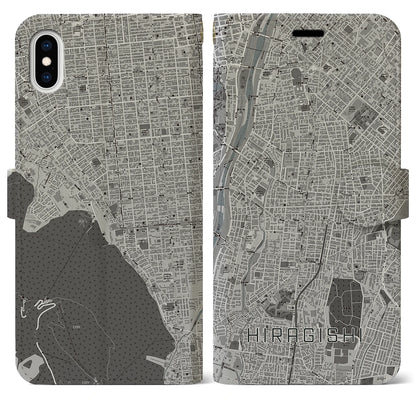 【平岸（北海道）】地図柄iPhoneケース（手帳タイプ）モノトーン・iPhone XS Max 用