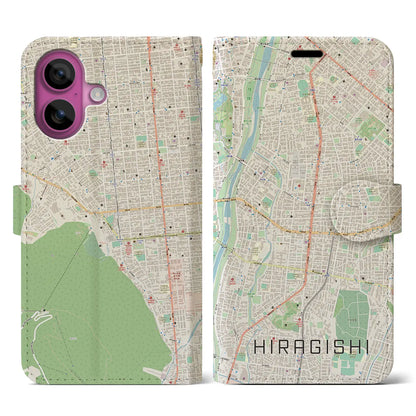 【平岸（北海道）】地図柄iPhoneケース（手帳タイプ）ナチュラル・iPhone 16 Pro 用