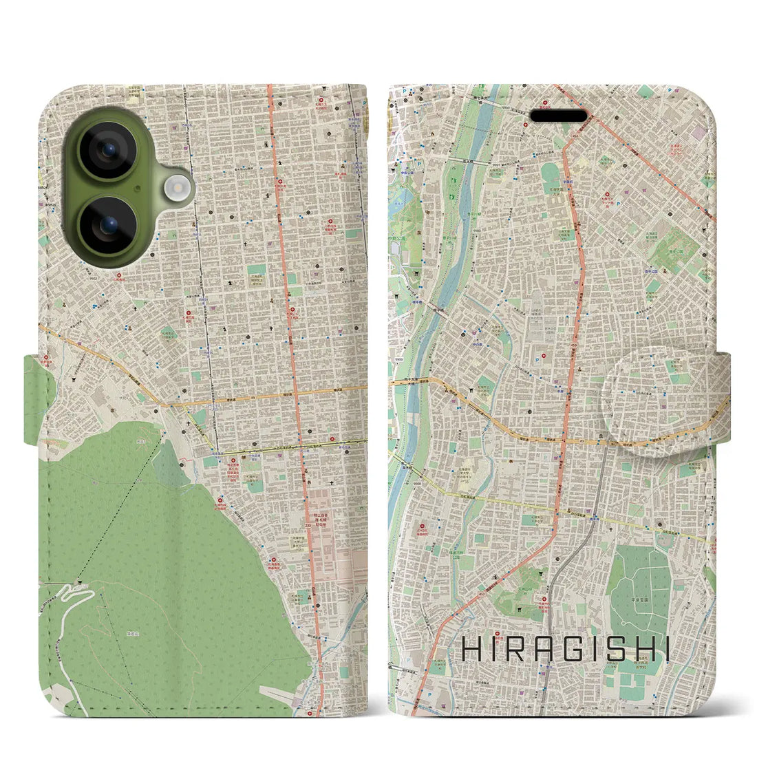 【平岸(北海道)】地図柄iPhoneケース(手帳タイプ)モノトーン・iPhone 17 Pro Max 用