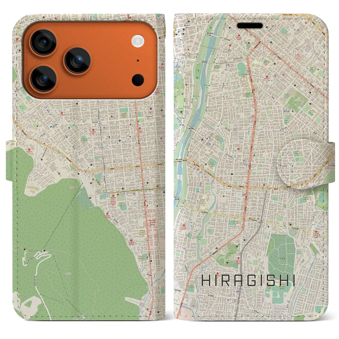 【平岸(北海道)】地図柄iPhoneケース(手帳タイプ)モノトーン・iPhone 17 Pro Max 用