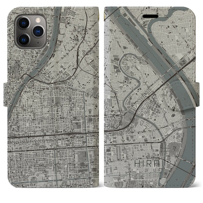 【平井（東京都）】地図柄iPhoneケース（手帳タイプ）モノトーン・iPhone 11 Pro Max 用