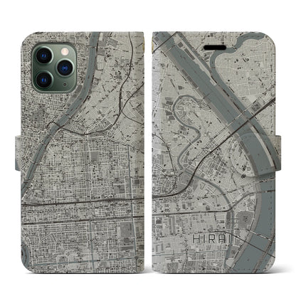 【平井（東京都）】地図柄iPhoneケース（手帳タイプ）モノトーン・iPhone 11 Pro 用