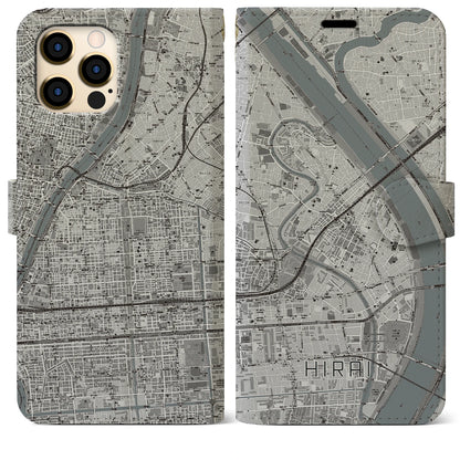 【平井（東京都）】地図柄iPhoneケース（手帳タイプ）モノトーン・iPhone 12 Pro Max 用