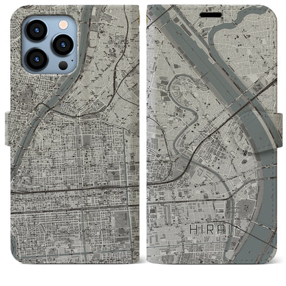 【平井（東京都）】地図柄iPhoneケース（手帳タイプ）モノトーン・iPhone 13 Pro Max 用