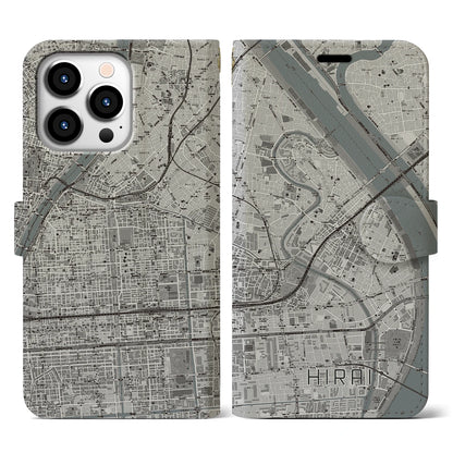 【平井（東京都）】地図柄iPhoneケース（手帳タイプ）モノトーン・iPhone 13 Pro 用