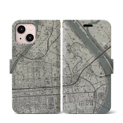 【平井（東京都）】地図柄iPhoneケース（手帳タイプ）モノトーン・iPhone 13 mini 用