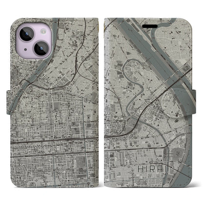 【平井（東京都）】地図柄iPhoneケース（手帳タイプ）モノトーン・iPhone 14 用