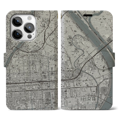 【平井（東京都）】地図柄iPhoneケース（手帳タイプ）モノトーン・iPhone 14 Pro 用